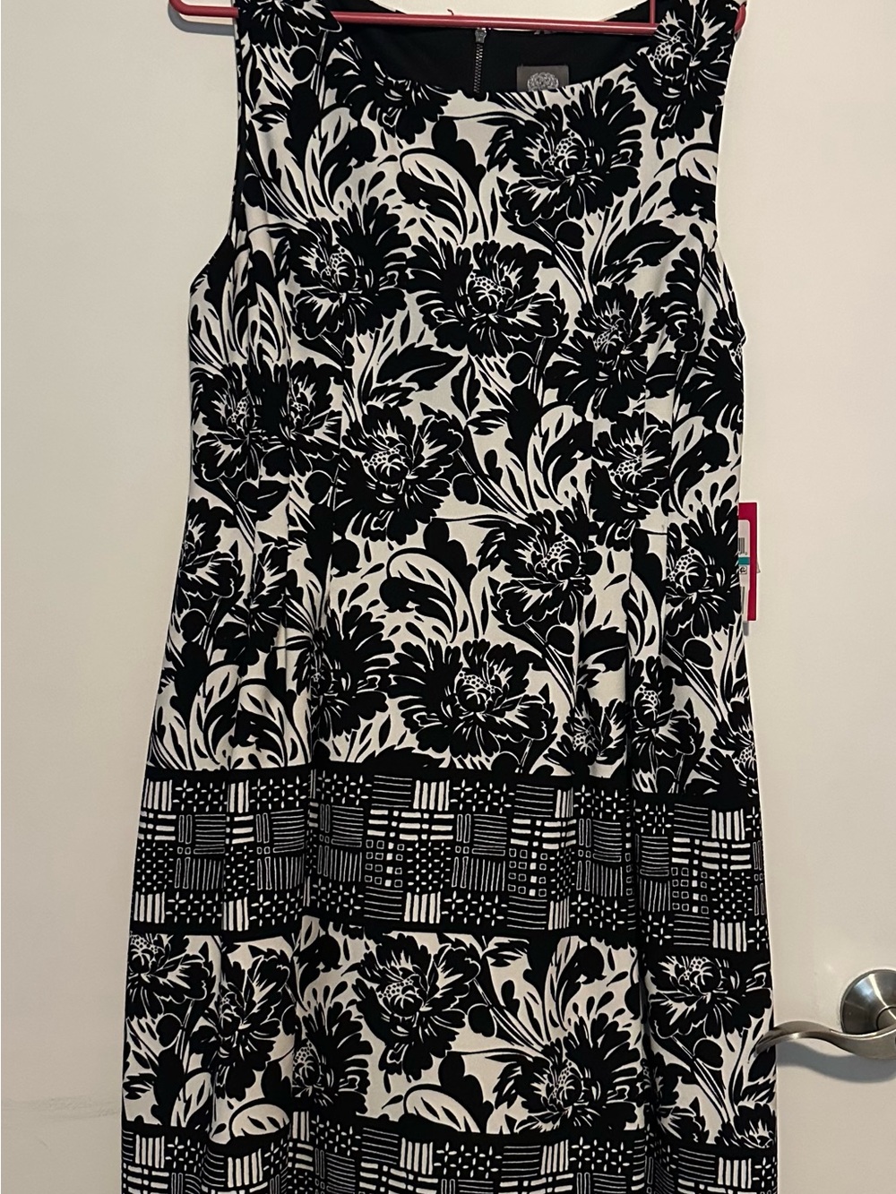 Vince Camuto Black and White Floral Fit-and-Flare Dress